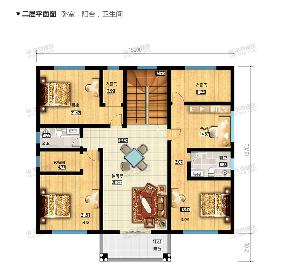 15x15米帶辦公室鄉(xiāng)村別墅設(shè)計(jì)圖紙