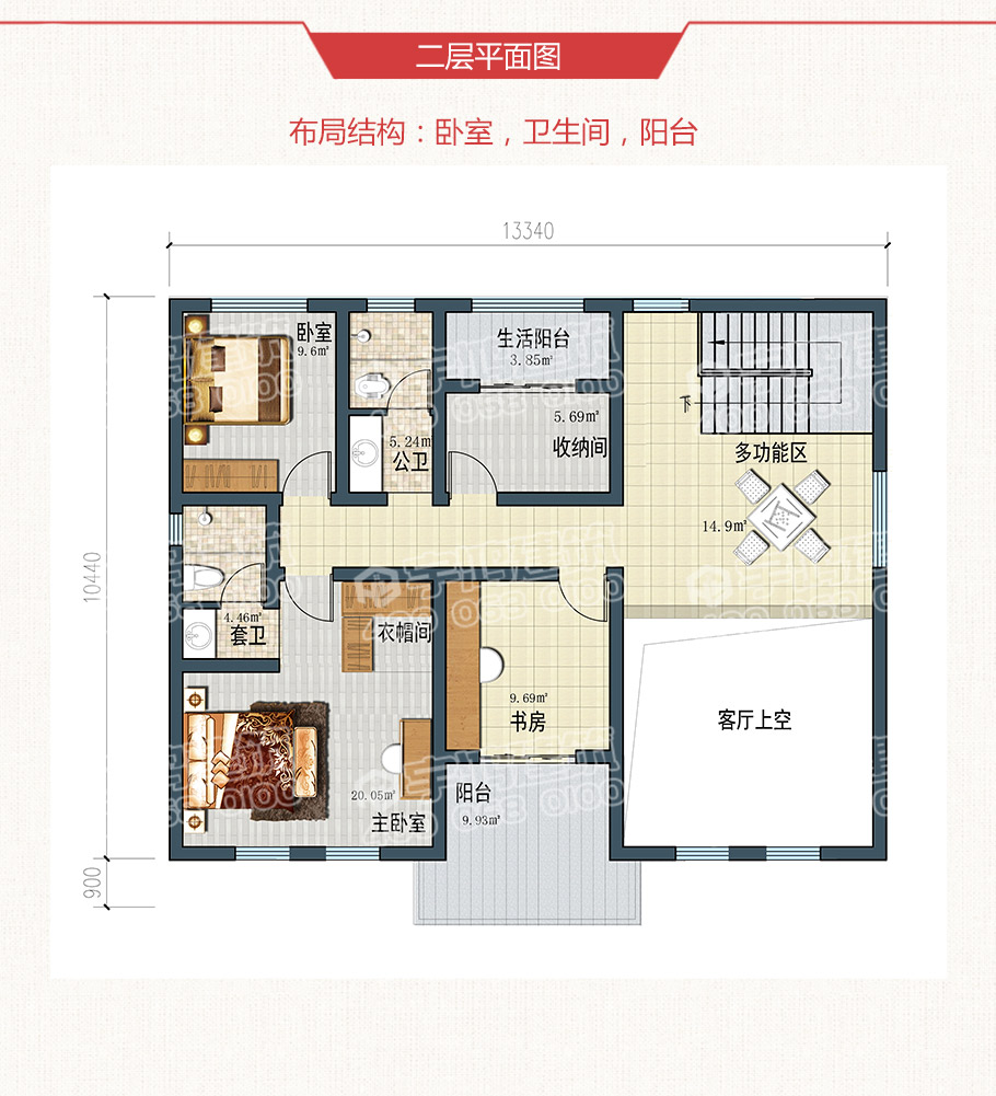 二層帶老虎窗歐式農(nóng)村別墅戶型圖片，25萬帶挑空客廳設(shè)計