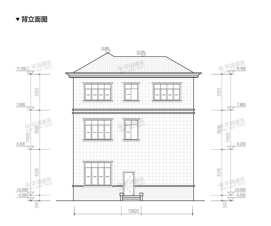 高端大氣三層農村別墅設計圖，帶挑空客廳，框架結構