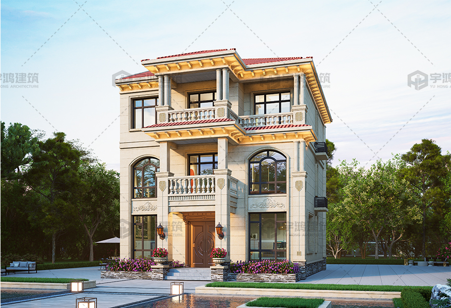 開(kāi)間10.32米的三層歐式別墅全套圖紙