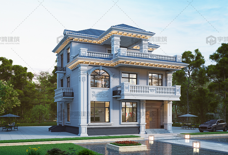 開(kāi)間進(jìn)深均為11.30米的三層歐式別墅全套圖紙